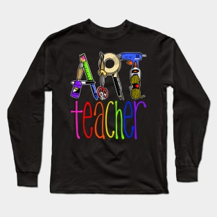 Art Teacher with Art Supply Lettering Long Sleeve T-Shirt